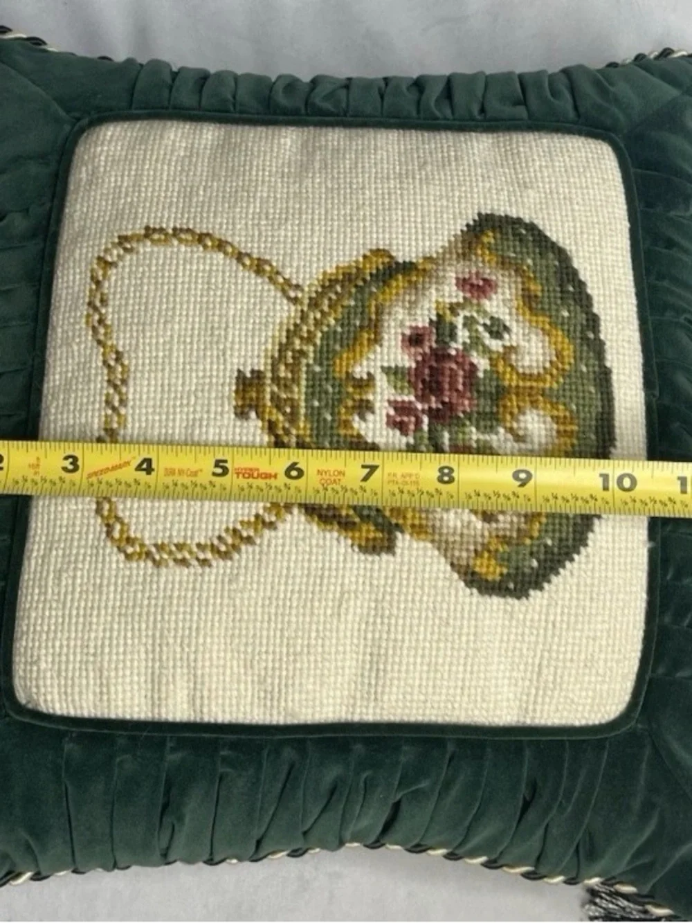 Needlepoint Pillow Purse Handbag Velvet Back Cottagecore Tassels